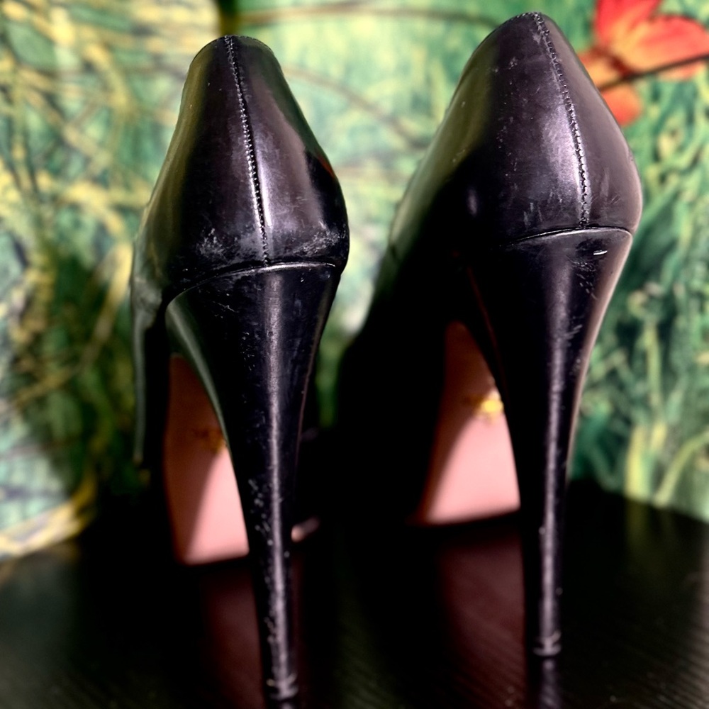Prada Black Peep-Toe Platform Heels - Picture 4 of 9
